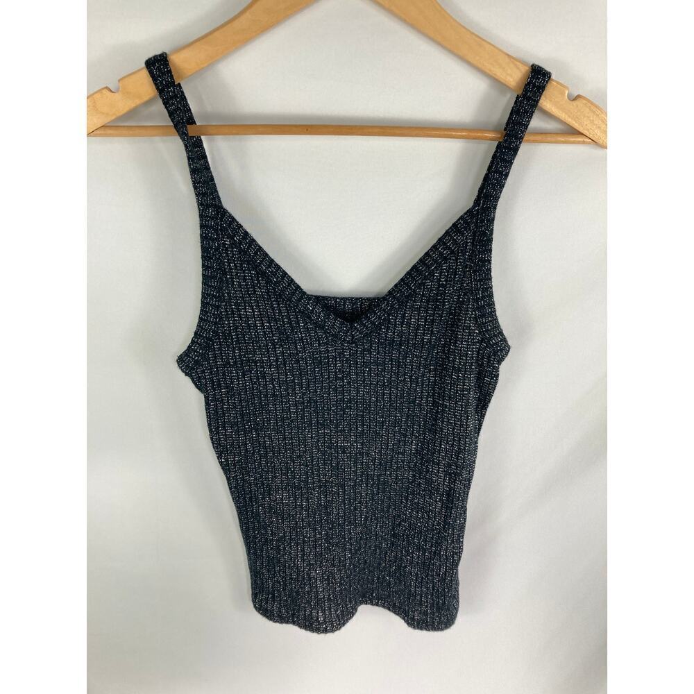 American Eagle Soft & Sexy Silver Black Ribbed Tank Size Large